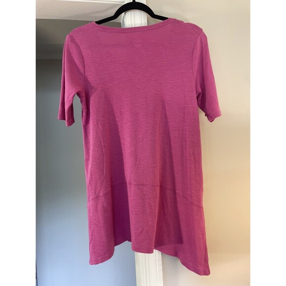J. Jill Womens XS 100% Pima Cotton Dipped-Hem Tunic Pink Short Sleeve Top Casual - Picture 2 of 6